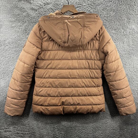 Hollister Puffer Jacket Women's Small Tan Sherpa-Lined Hooded - Picture 3 of 11